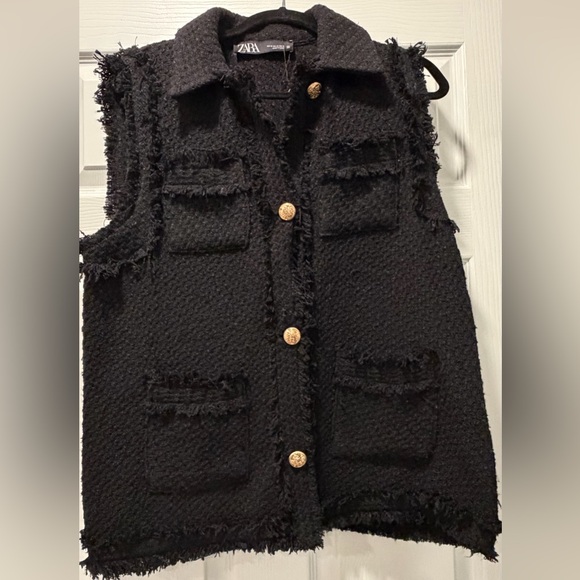 Zara Black Textured Vest with Gold Buttons - Picture 5 of 5
